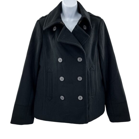 Vintage J. Crew Thinsulate Double Breasted 100% Wool Peacoat Black 86375 Jacket - Picture 1 of 5